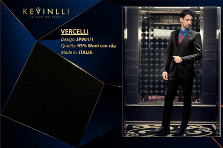 Jp901/1 Vercelli CVM - Vải Suit 95% Wool - Đen Trơn